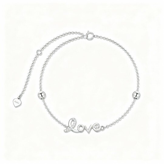 Pulsera de cuentas de metal con forma de corazón en oro blanco de 9 quilates con palabra grabada