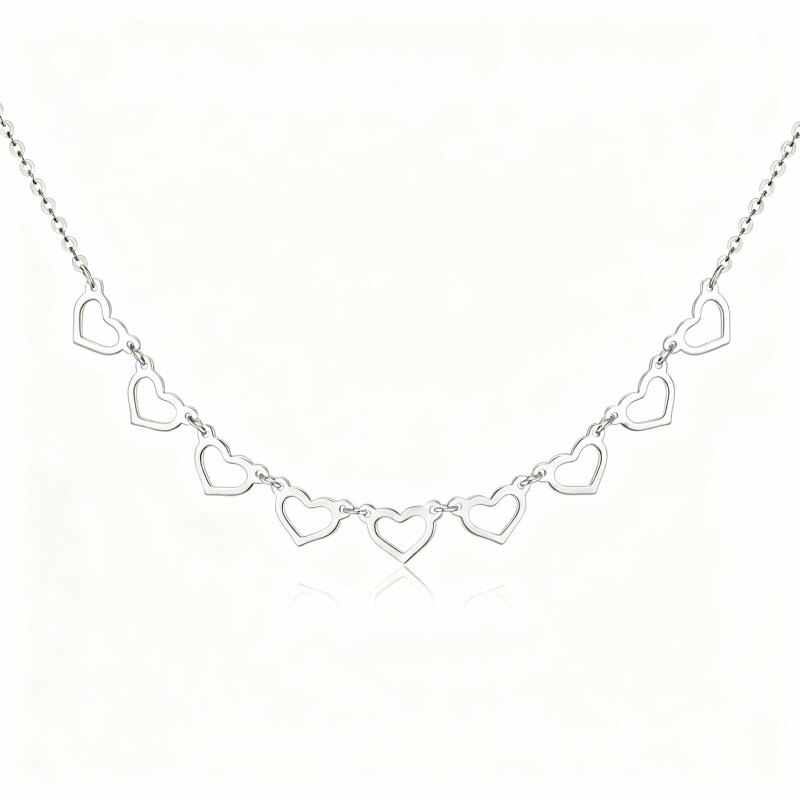 18K White Gold Heart With Heart Metal Choker Necklace-1