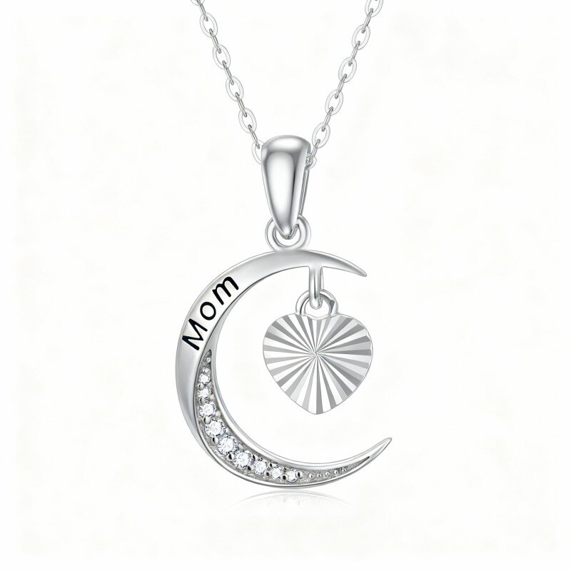 10K White Gold Heart & Moon Pendant Necklace-16