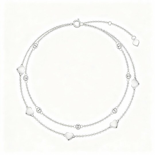 10K White Gold Heart Multi-layered Charm Anklet