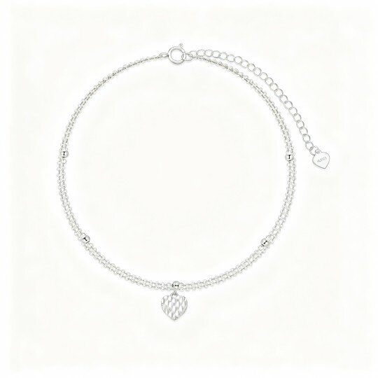 10K White Gold Heart Multi-layered Charm Anklet