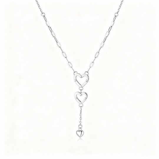 10K White Gold Heart With Heart Non-adjustable Y-Necklace