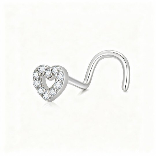 10K White Gold Cubic Zirconia Heart Nose Ring