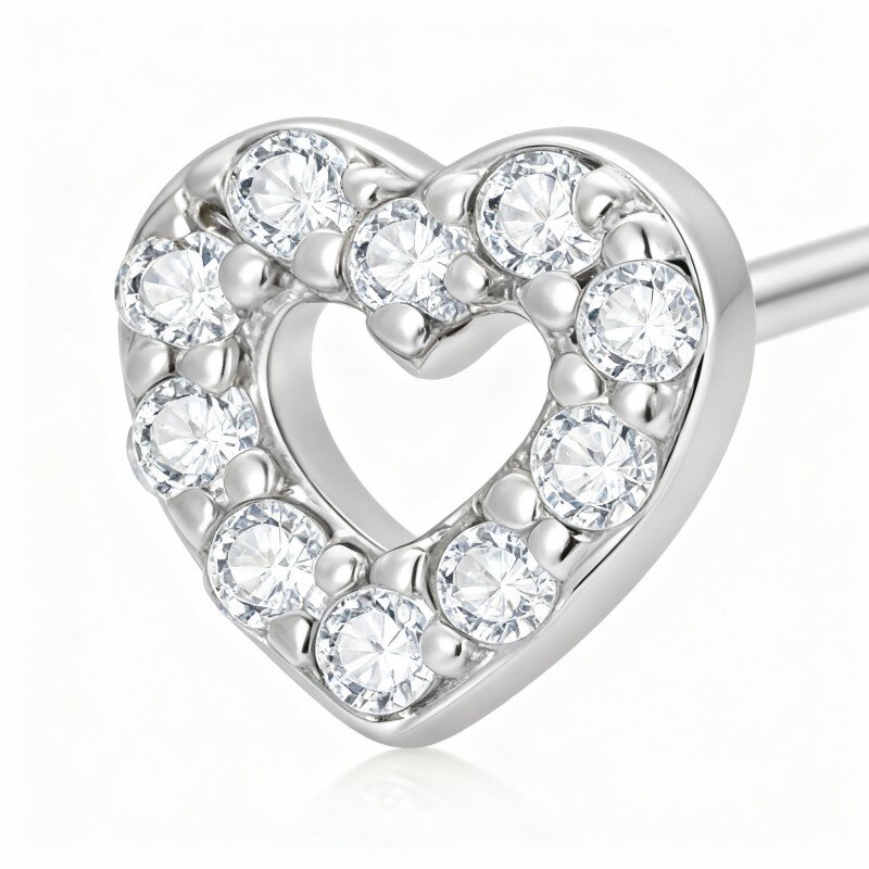 10K White Gold Cubic Zirconia Heart Nose Ring-1