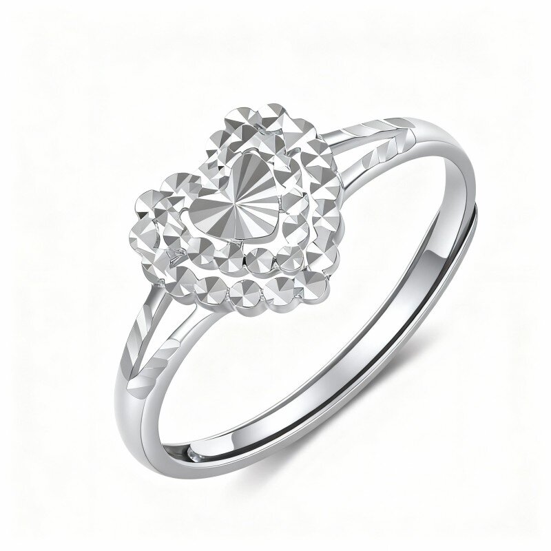 Anel vazado em forma de coração em ouro branco 10K-8