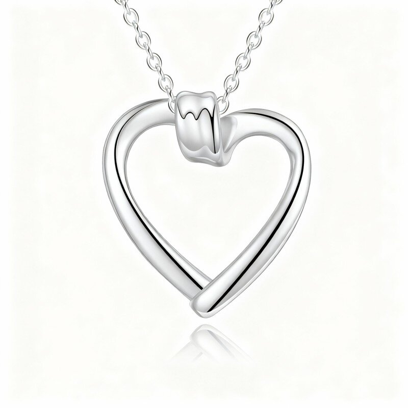 قلادة على شكل قلب من الذهب الأبيض عيار 14 قيراطًا-1