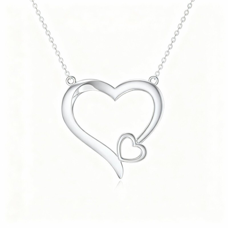 Collar con colgante de corazón de oro blanco de 14 quilates-1