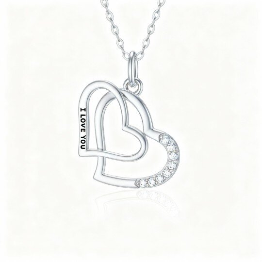 Colar com pendente coração em ouro branco 9K e zircónia cúbica