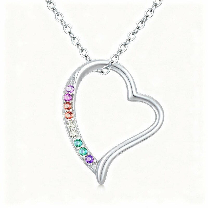 Colar com pendente coração em ouro branco 10K e zircónias cúbicas-19