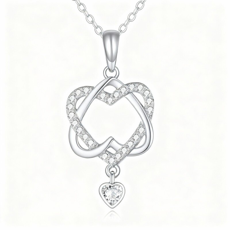 Collar con colgante de corazón de circonita cúbica en oro blanco de 14 quilates-1