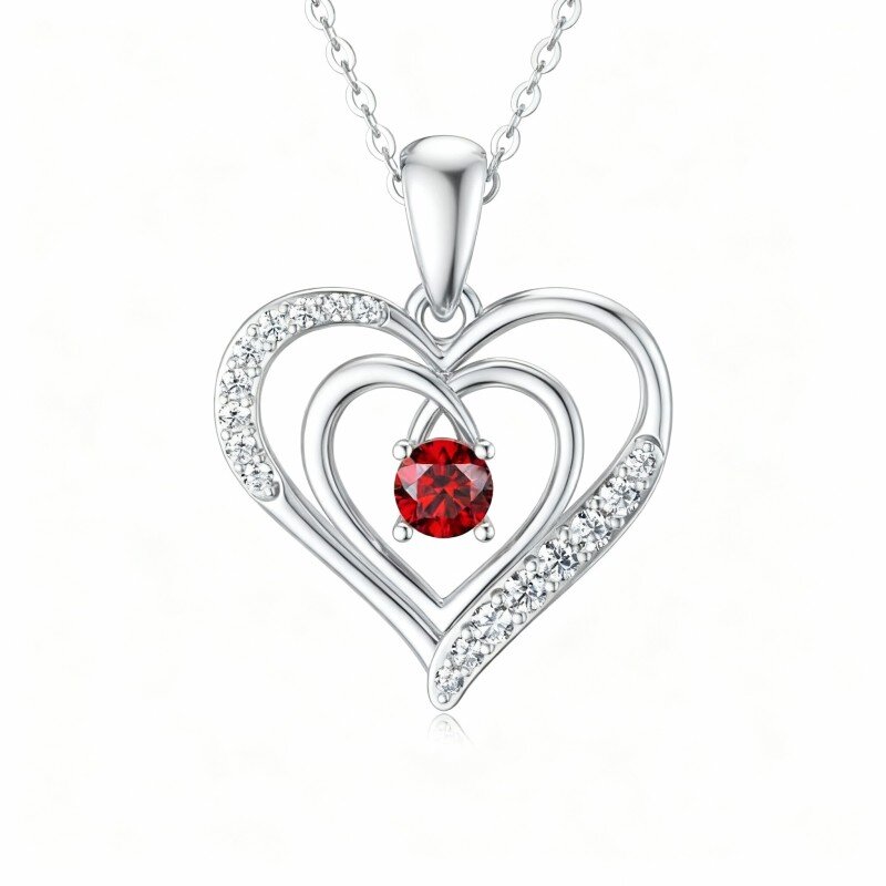 9K White Gold Heart Pendant Necklace-1