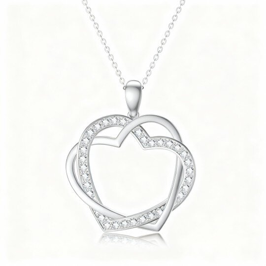 Colar com pendente coração em ouro branco 10K e zircónias cúbicas