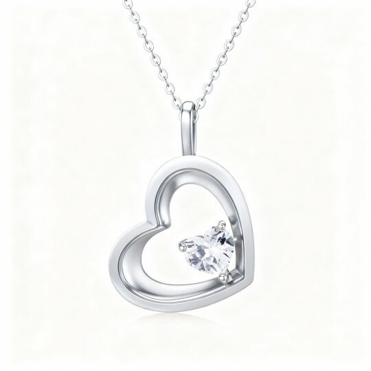 Colar com pendente coração em ouro branco 9K e zircónia cúbica