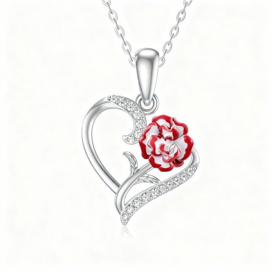 10K White Gold Cubic Zirconia Heart Pendant Necklace