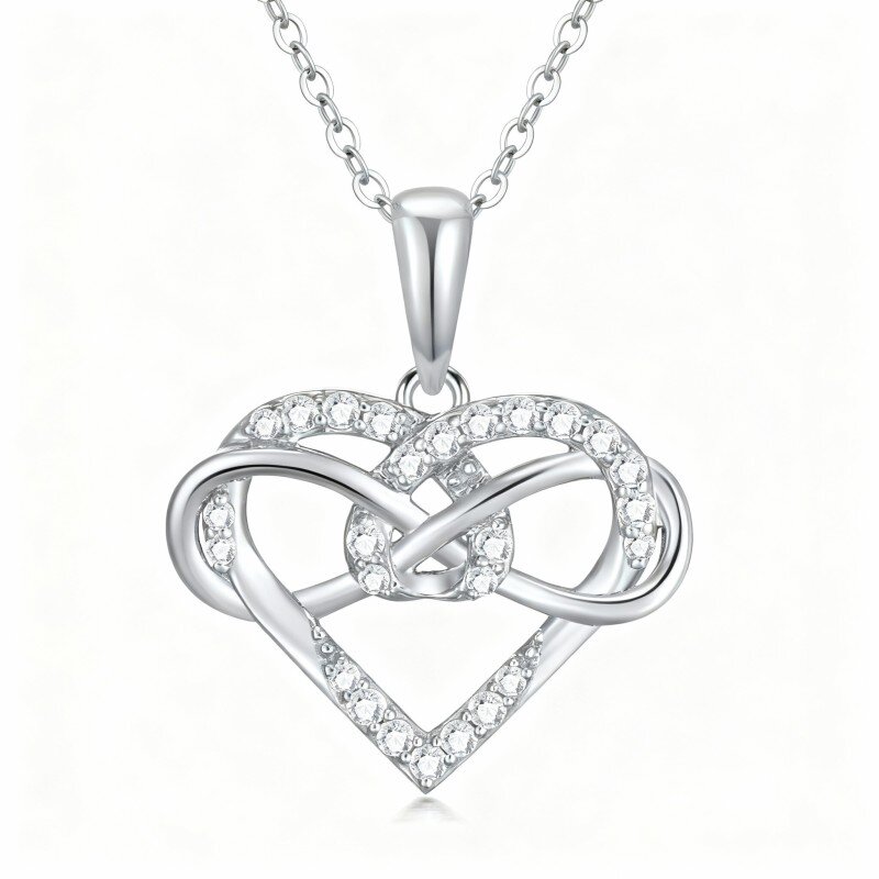 Platinum with White Gold Plated Cubic Zirconia Heart Pendant Necklace-1
