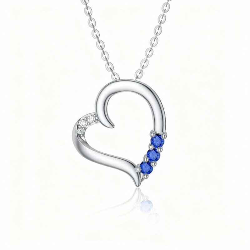 18K White Gold Cubic Zirconia Heart Pendant Necklace-1