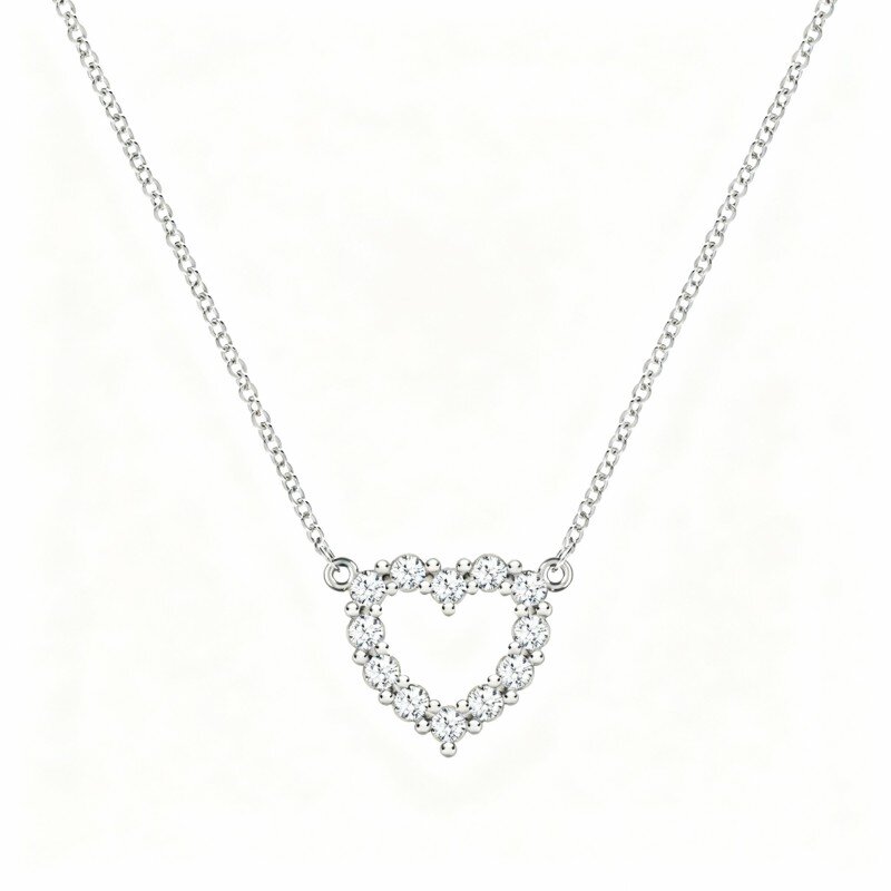 10K White Gold Cubic Zirconia Heart Pendant Necklace-1