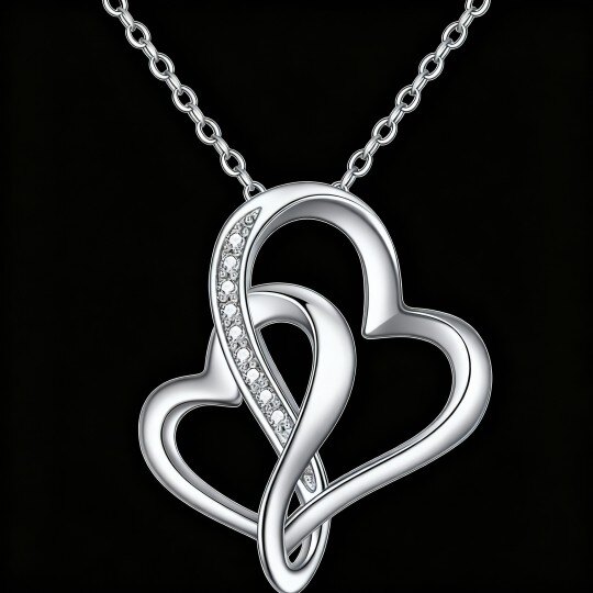 Collar con colgante de corazón con circonita cúbica en oro blanco de 10 quilates