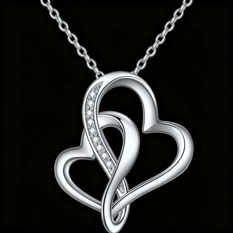 Halskette aus 10-karätigem Weißgold mit Zirkonia-Herzanhänger-10