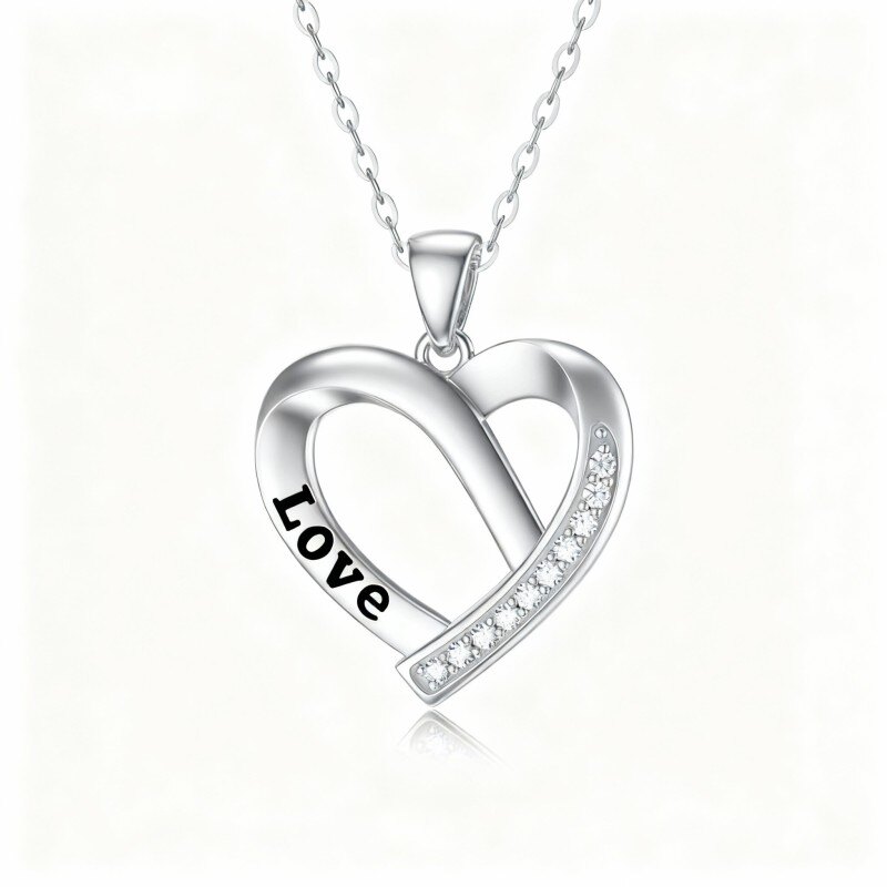 14K White Gold Heart Pendant Necklace-1