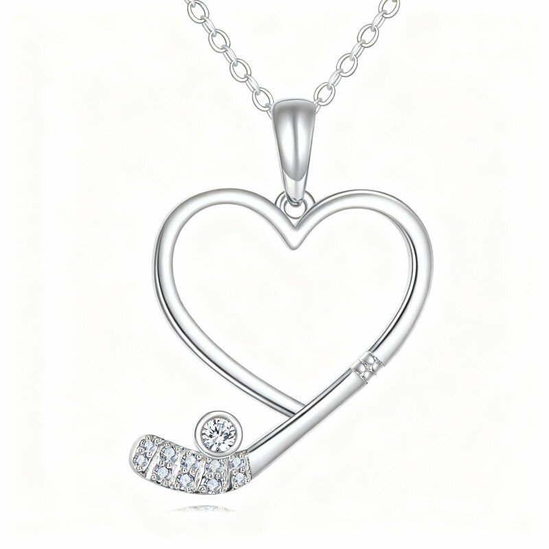 Colar com pendente coração em ouro branco 10K e zircónias cúbicas-20