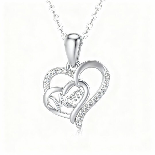 Halskette mit Herzanhänger aus 10-karätigem Weißgold und Zirkonia mit eingraviertem Wort