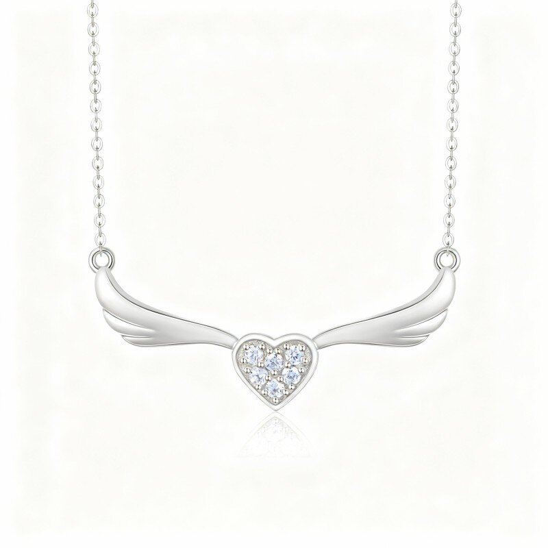 Colar com pendente coração em ouro branco 10K e zircónias cúbicas-10