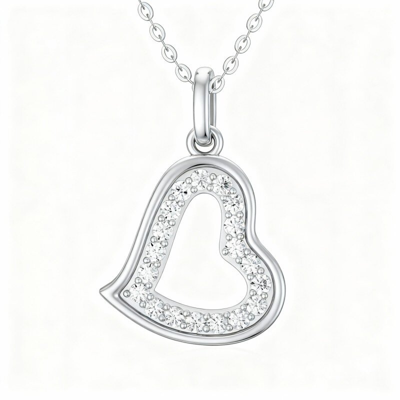 Colar com pendente coração em ouro branco 10K-19