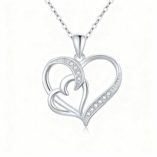 Colar com pendente coração em ouro branco 10K e zircónias cúbicas