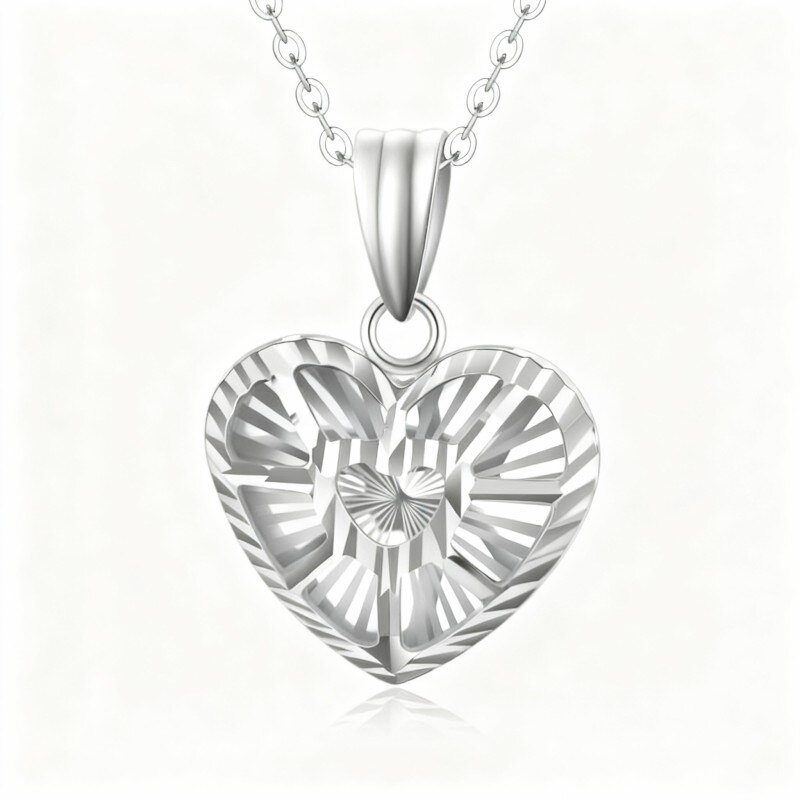 Collar con colgante de corazón de oro blanco de 18 quilates-1
