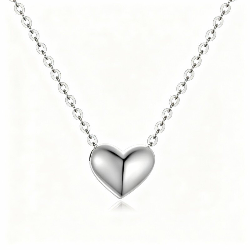 9K White Gold Heart Pendant Necklace-6