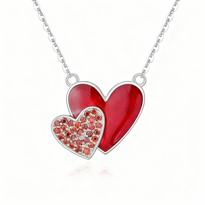 قلادة من الذهب الأبيض عيار 10 قيراط مرصعة بالزركونيا المكعبة على شكل قلب مع قلادة على شكل قلب-1