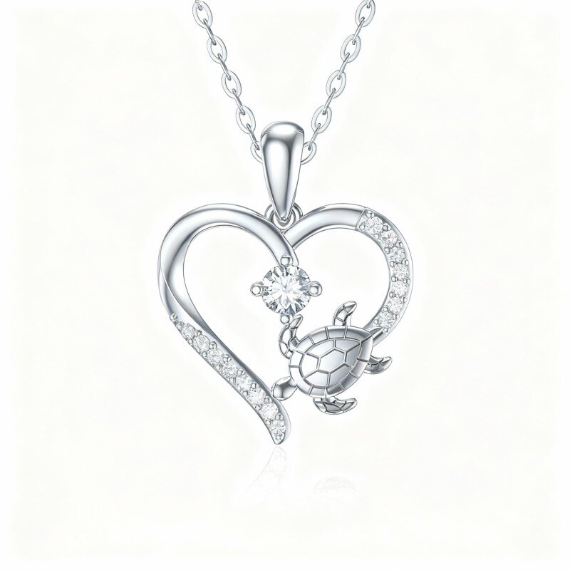 Colar com pendente coração em ouro branco 10K e zircónias cúbicas-15