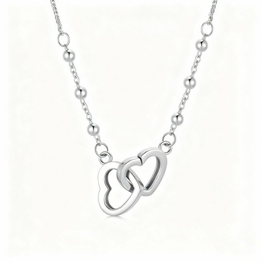 10K White Gold Heart With Heart Pendant Necklace