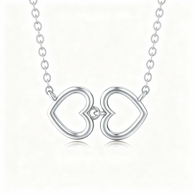 10K White Gold Heart With Heart Pendant Necklace-7