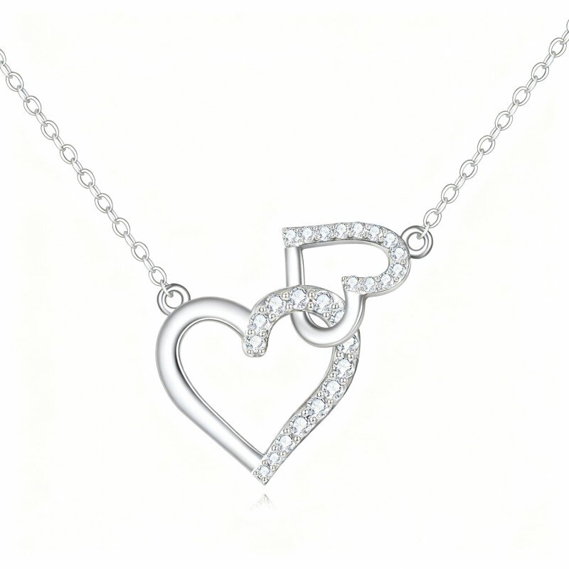 Colar com pendente coração em ouro branco 10K e zircónias cúbicas-13
