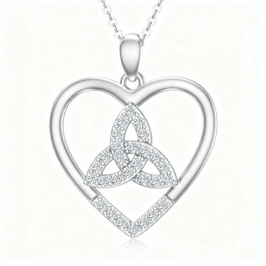 10Kホワイトゴールド キュービックジルコニア ハートペンダントネックレス