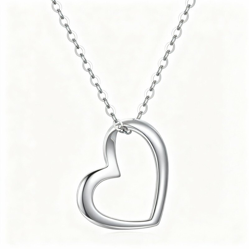 Collar con colgante de corazón de platino con baño de oro blanco-1