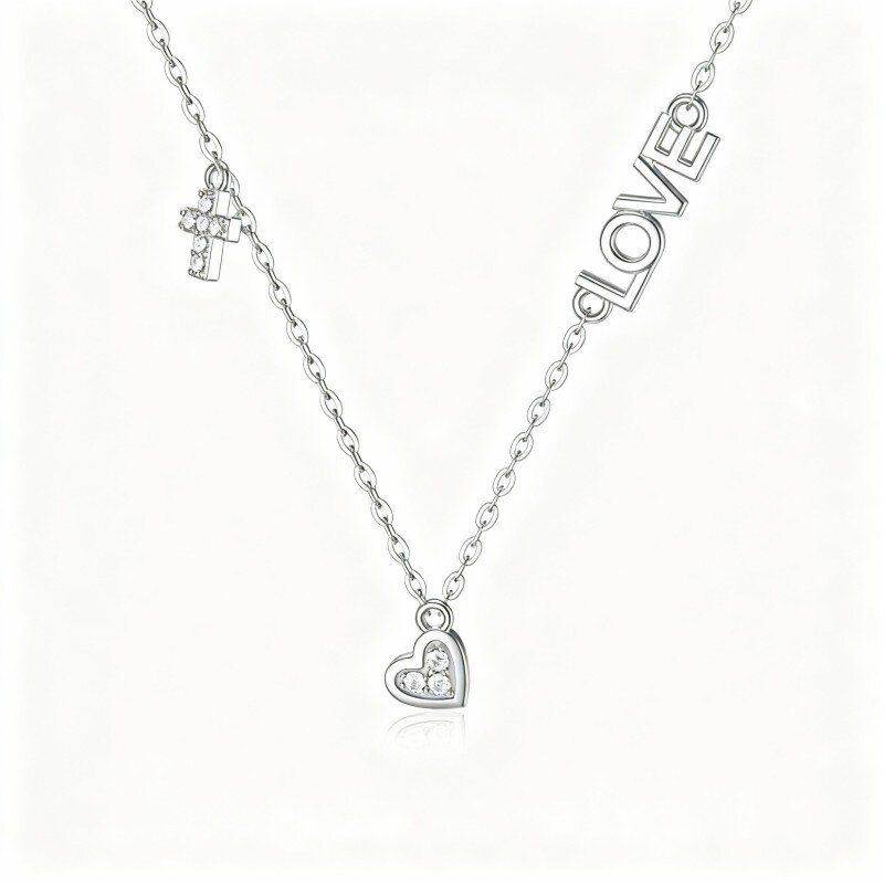 9K White Gold Heart Pendant Necklace-11