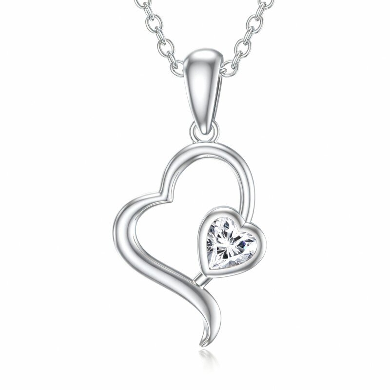 Collar con colgante de corazón de circonita cúbica chapado en platino y oro blanco-1