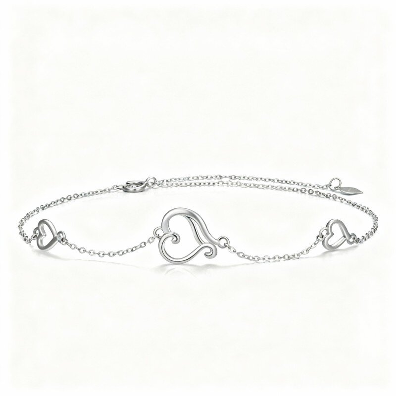 خلخال من الذهب الأبيض عيار 10 قيراط على شكل قلب بطبقة واحدة-6