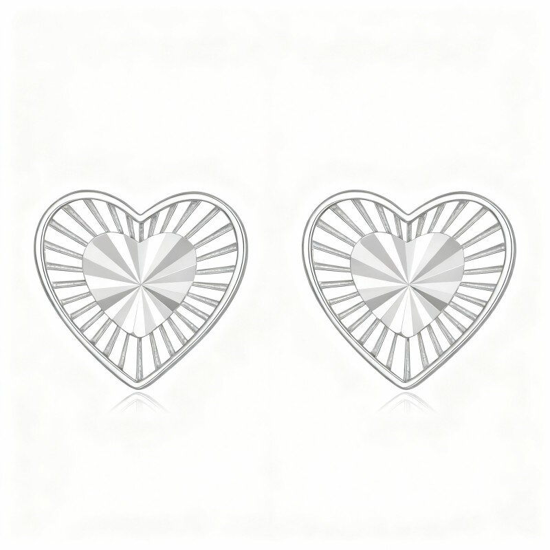 10K White Gold Heart Stud Earrings-17
