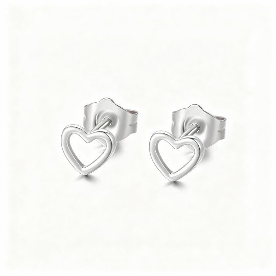 10K White Gold Heart Stud Earrings