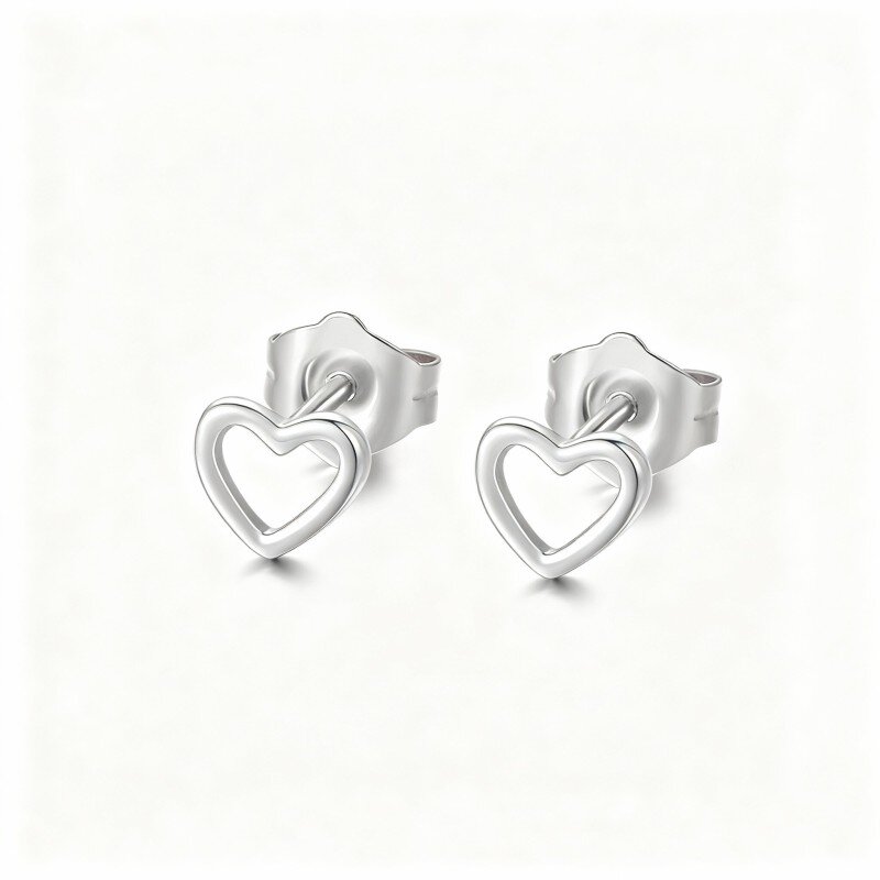 10K White Gold Heart Stud Earrings-7