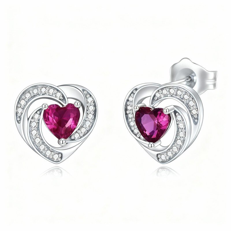 10K White Gold Cubic Zirconia Heart Stud Earrings-2