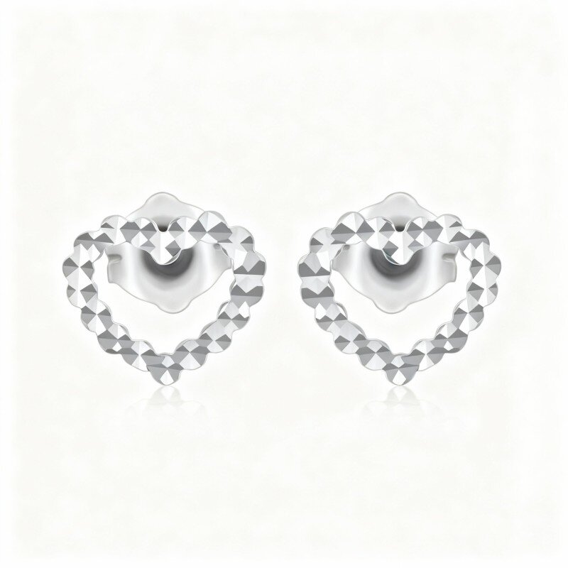 Brincos coração em ouro branco 10K-7