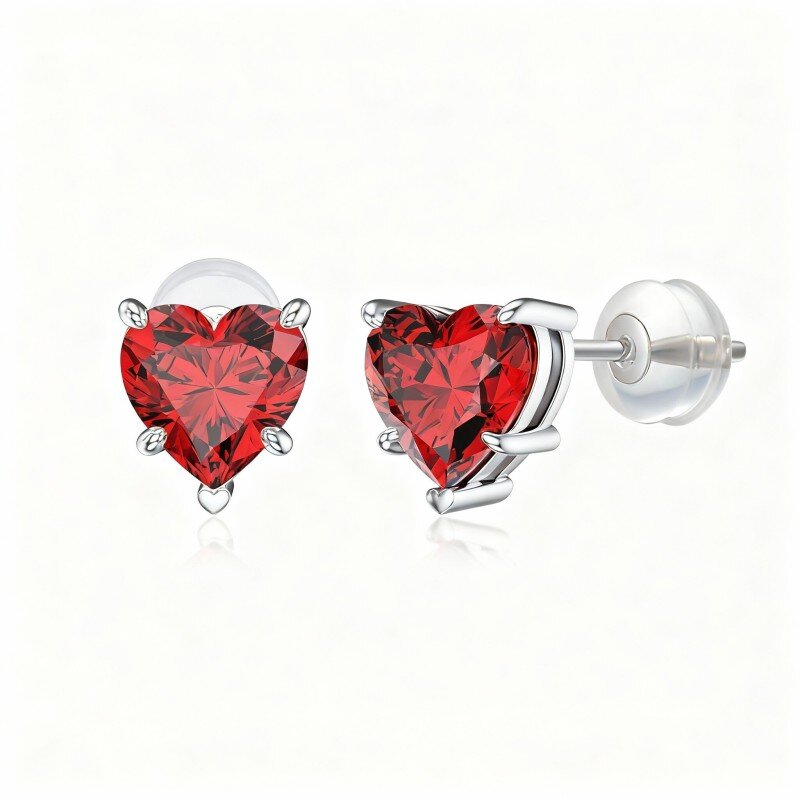 10K White Gold Cubic Zirconia Heart Stud Earrings-10