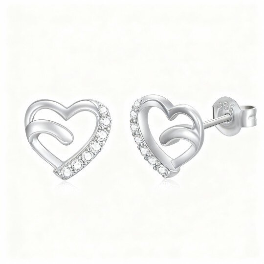 10K White Gold Cubic Zirconia Heart Stud Earrings