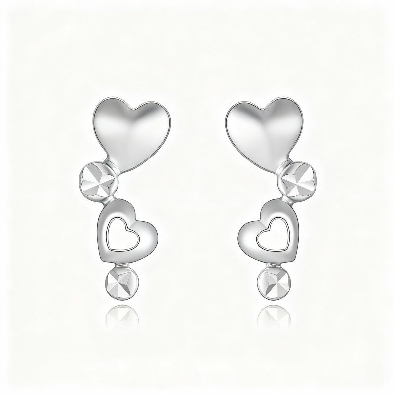 10K White Gold Heart With Heart Stud Earrings-2