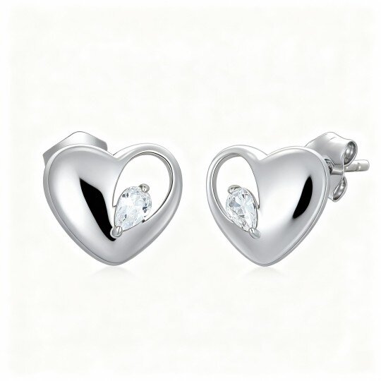 10K White Gold Cubic Zirconia Heart Stud Earrings